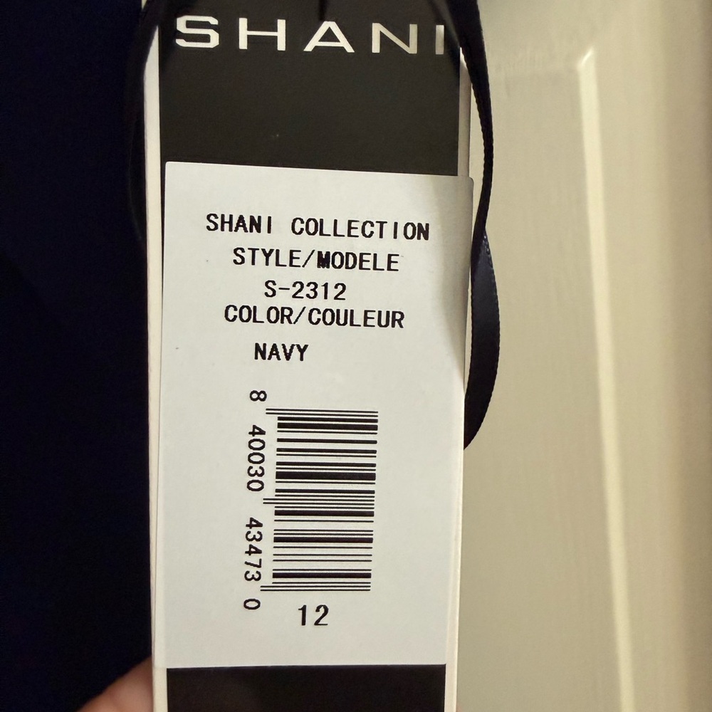 Shani NWT Elegant Navy Blue Short Sleeve Women's Formal Gown - Picture 7 of 10